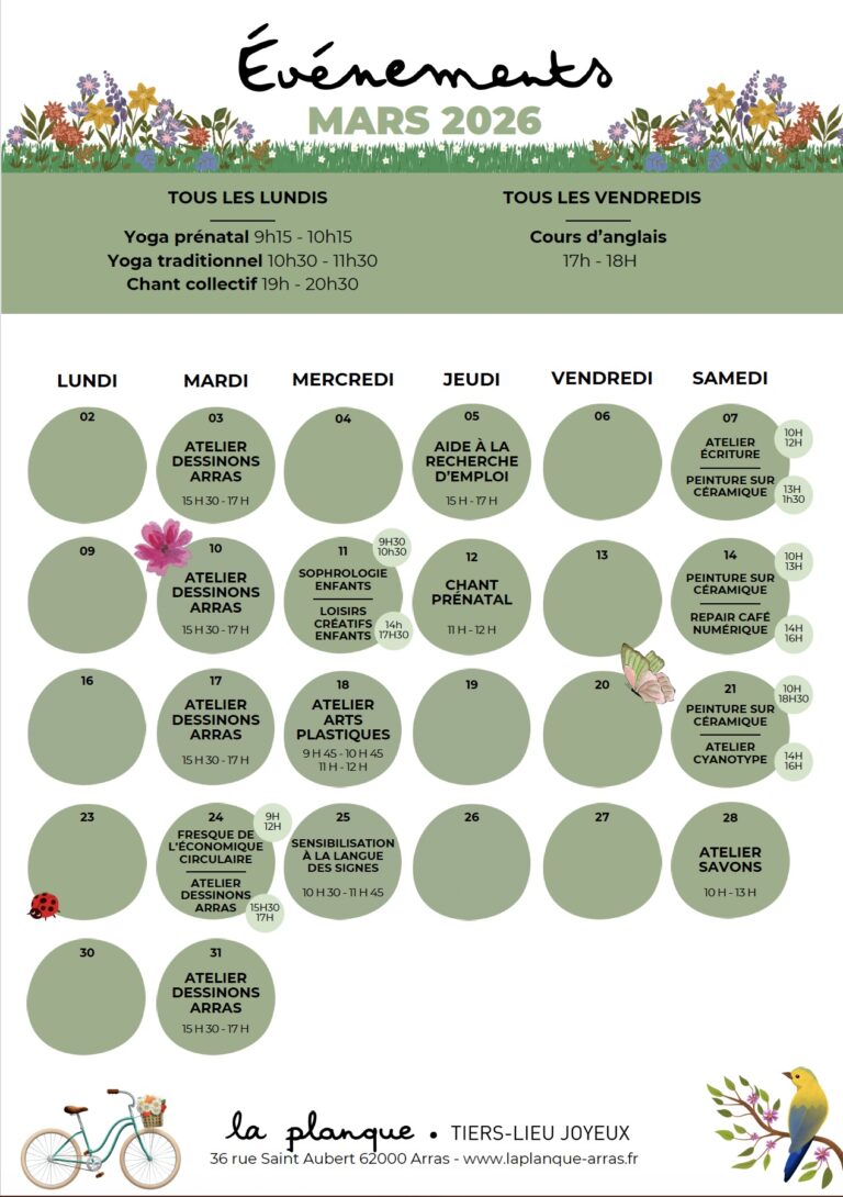 planning mars ateliers et événements la planque arras